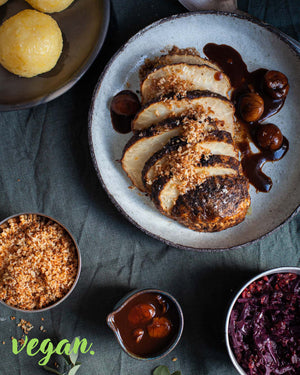 Sellerie Weihnachtsbraten mit Beilagen